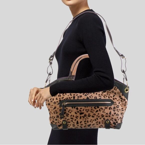 orYANY Leopard Cow Calf Hair Leather Studded Satchel Crossbody Handbag Purse Cow - Picture 1 of 16